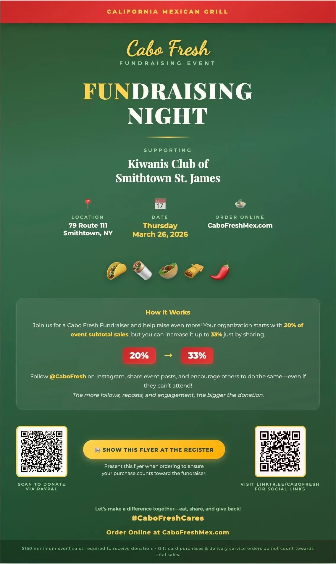 Cabo Fresh Fundraising Night flyer